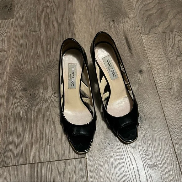 Jimmy Choo black patent leather peep toe heels - Picture 3 of 8